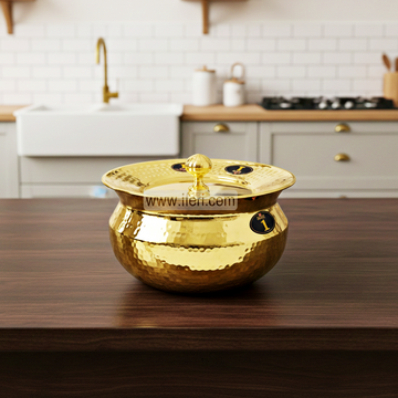 22cm Premium Brass (Pitol) with Tin Coating Hammered Cooking & Serving Handi with Lid ALM6925