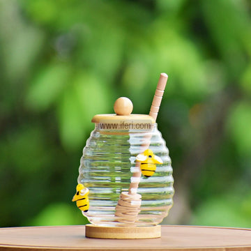 4.5 Inch Glass Honey Jar , Pot with Wooden Spoon RY3201