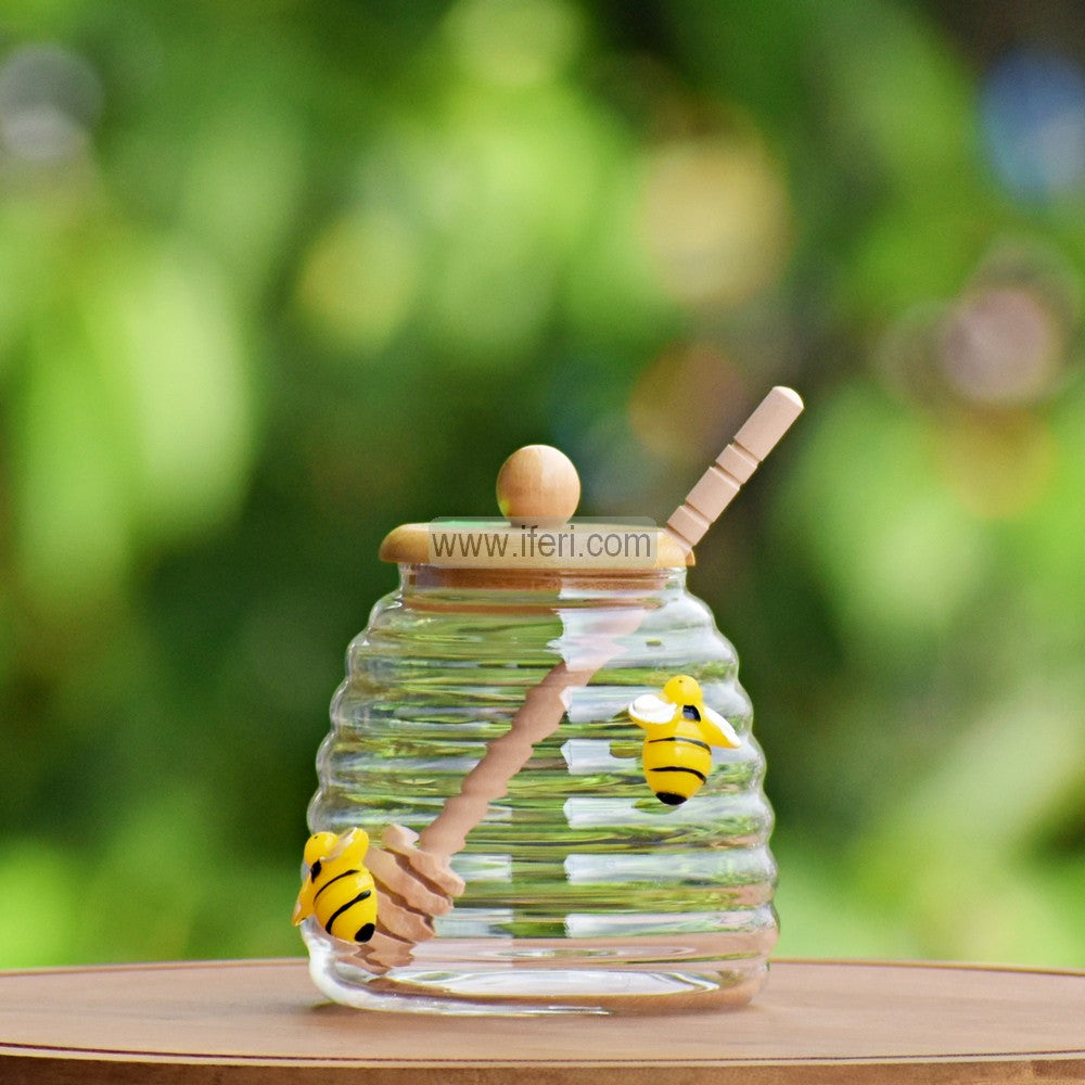 4 Inch Glass Honey Jar , Pot with Wooden Spoon RY3203