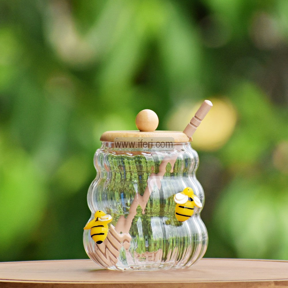 4 Inch Glass Honey Jar , Pot with Wooden Spoon RY3204