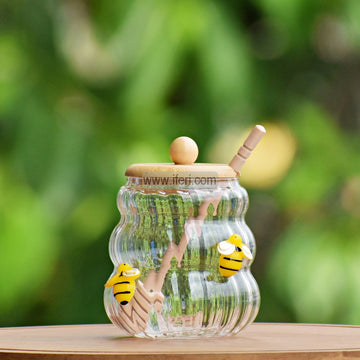 4 Inch Glass Honey Jar , Pot with Wooden Spoon RY3204