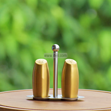 2 Pcs Metal Salt & Pepper Shaker / Salt Jar with Stand RY3214