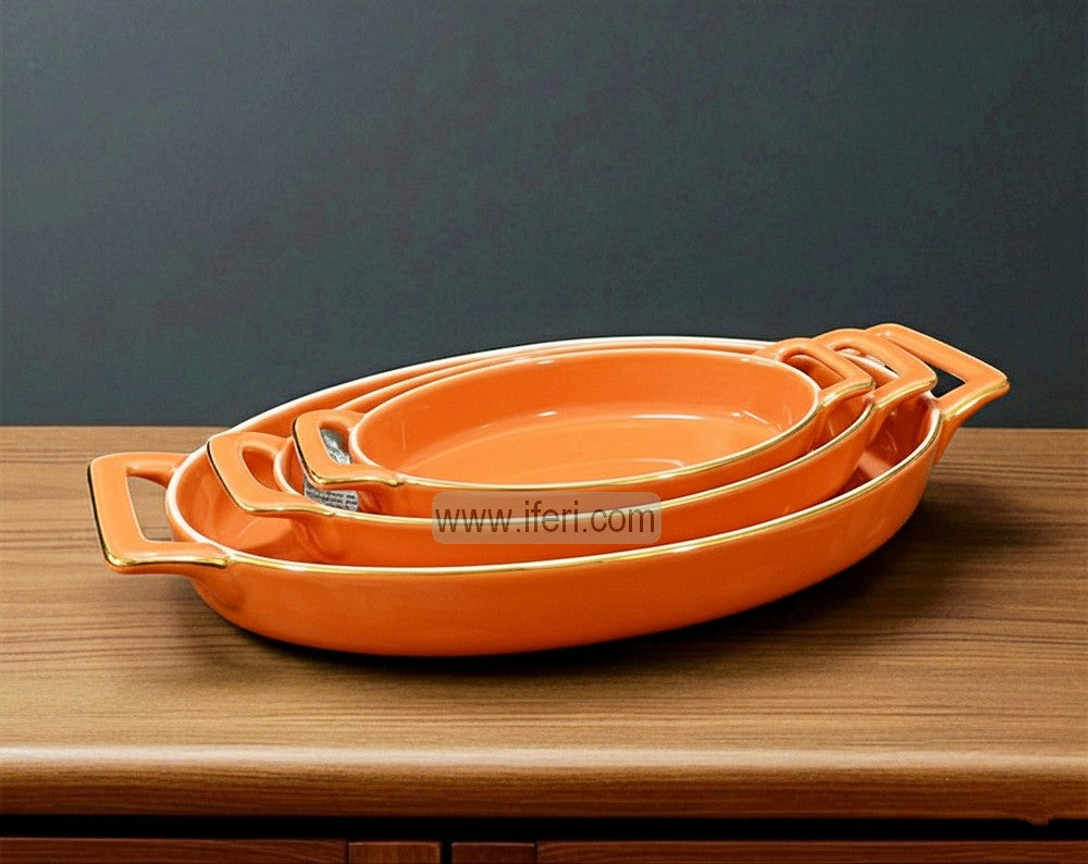 3 Pcs Golden Rim Ceramic Serving Tray / Dish Set CGA0218