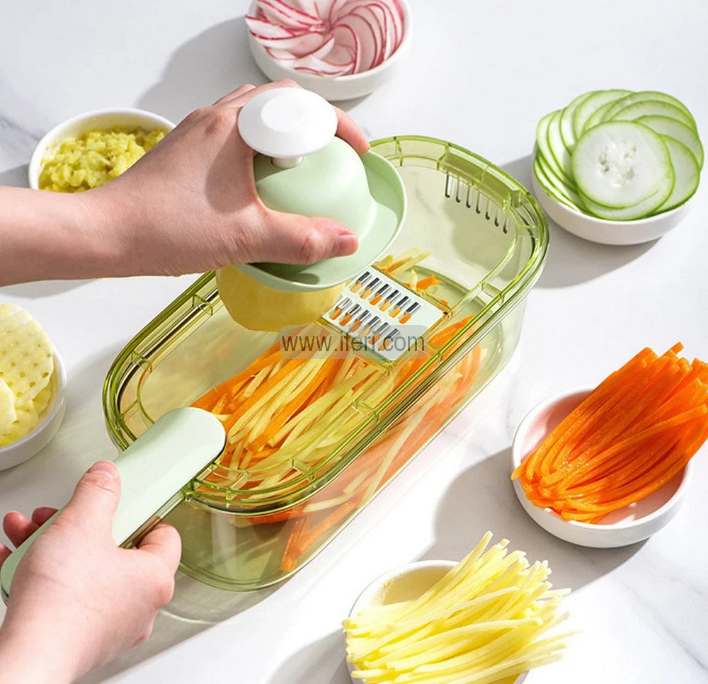 6-in-1 Vegetable Slicer For Kitchen, Adjustable Food Slicer with 6 Stainless Steel Blades, Hand Guard and Container AnZ023