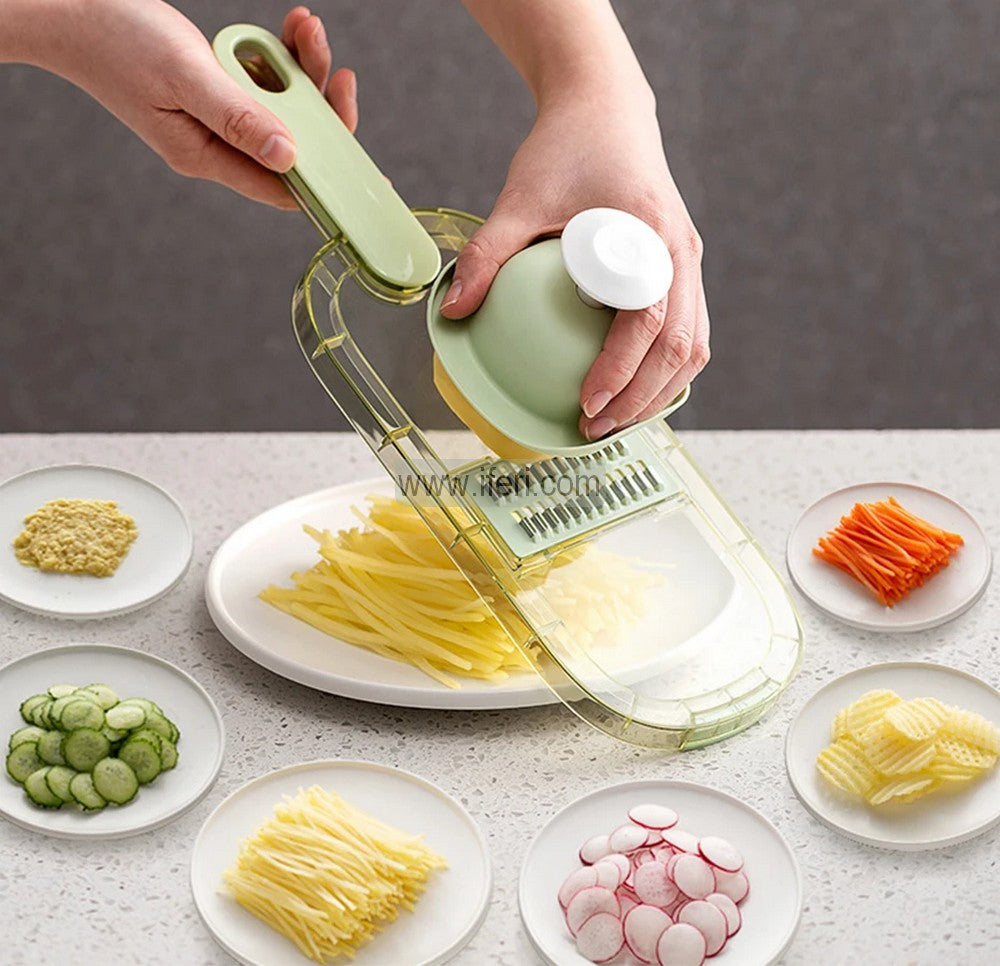 6-in-1 Vegetable Slicer For Kitchen, Adjustable Food Slicer with 6 Stainless Steel Blades, Hand Guard and Container AnZ023