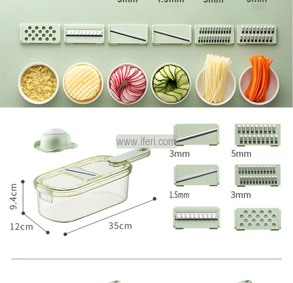 6-in-1 Vegetable Slicer For Kitchen, Adjustable Food Slicer with 6 Stainless Steel Blades, Hand Guard and Container AnZ023