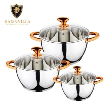 3 Pcs Kaisa Villa Stainless Steel Cookware Set with Lid KV-6647