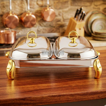3 Liter Exclusive Stainless Steel Double Chafing Dish Food Warmer with Lid AZM022