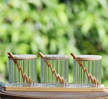 3 Pcs Glass Slat, Pepper, Spice Jar Set with Tray & Spoon CK0231