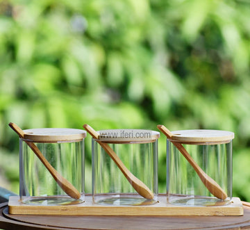 3 Pcs Glass Slat, Pepper, Spice Jar Set with Tray & Spoon CK0232