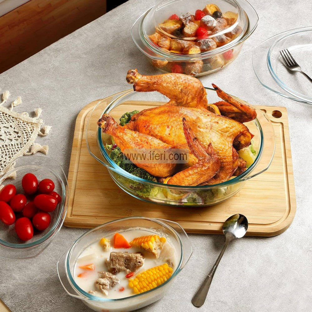 3 Pcs Oven Proof Tempered Glass Casserole Set with Lid KML4243