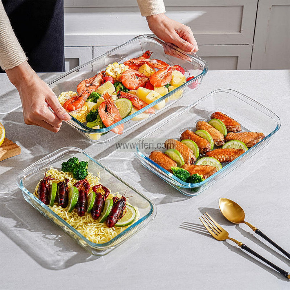 3 Pcs Oven Proof Tempered Glass Casserole Set KML4252