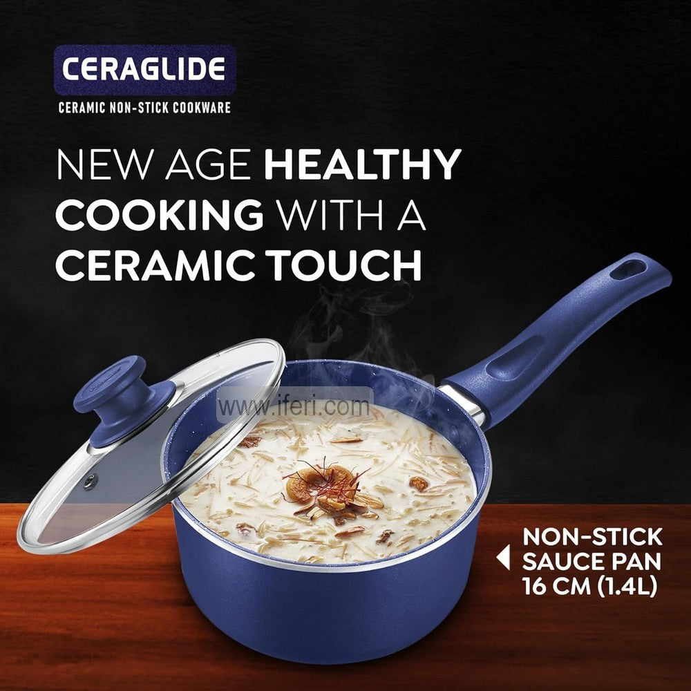16cm Prestige Ceraglide Ceramic Coated Non-Stick Milk Pan with Glass Lid PG38255