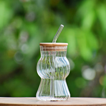 5.3 Inch Glass Juice Sipper Mug with Straw ALP2264
