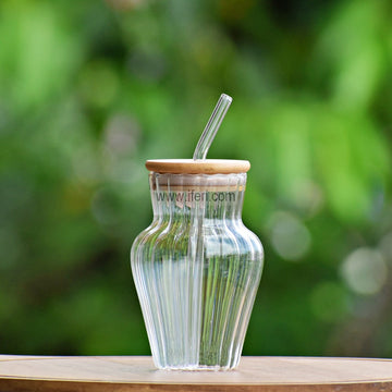 5.2 Inch Glass Juice Sipper Mug with Straw ALP2266