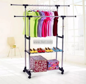 2 Tier Stainless Steel Multipurpose Double Pole Adjustable Telescopic Clothes Drying Rack, Organizer, Laundry Rack, Clothes Hanger ALM6516