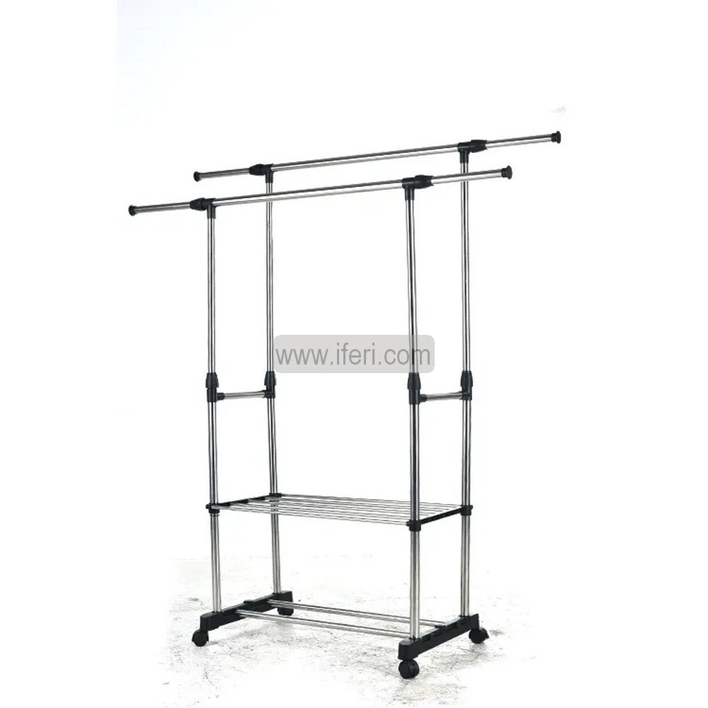 2 Tier Stainless Steel Multipurpose Double Pole Adjustable Telescopic Clothes Drying Rack, Organizer, Laundry Rack, Clothes Hanger ALM6516