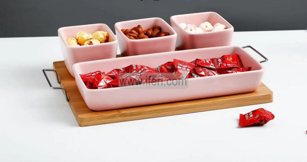 4 Pcs Ceramic Dried Fruit, Candy, Dessert Serving Bowl Set with Tray LB6310-1
