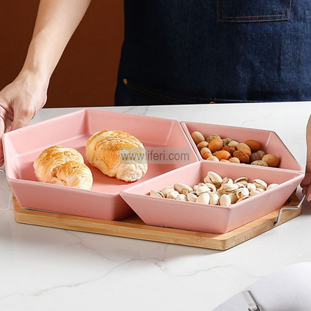 3 Pcs Ceramic Dried Fruit, Candy, Dessert Serving Bowl Set with Tray LB6310-3