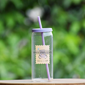 6.5 Inch Glass Juice Sipper Mug with Straw MT312