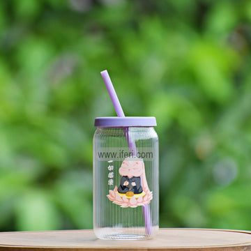 5.2 Inch Glass Juice Sipper Mug with Straw MT313