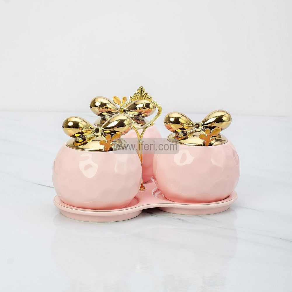 3 Pcs Ceramic Spice Jar Set with Tray & Spoon LB6317-1