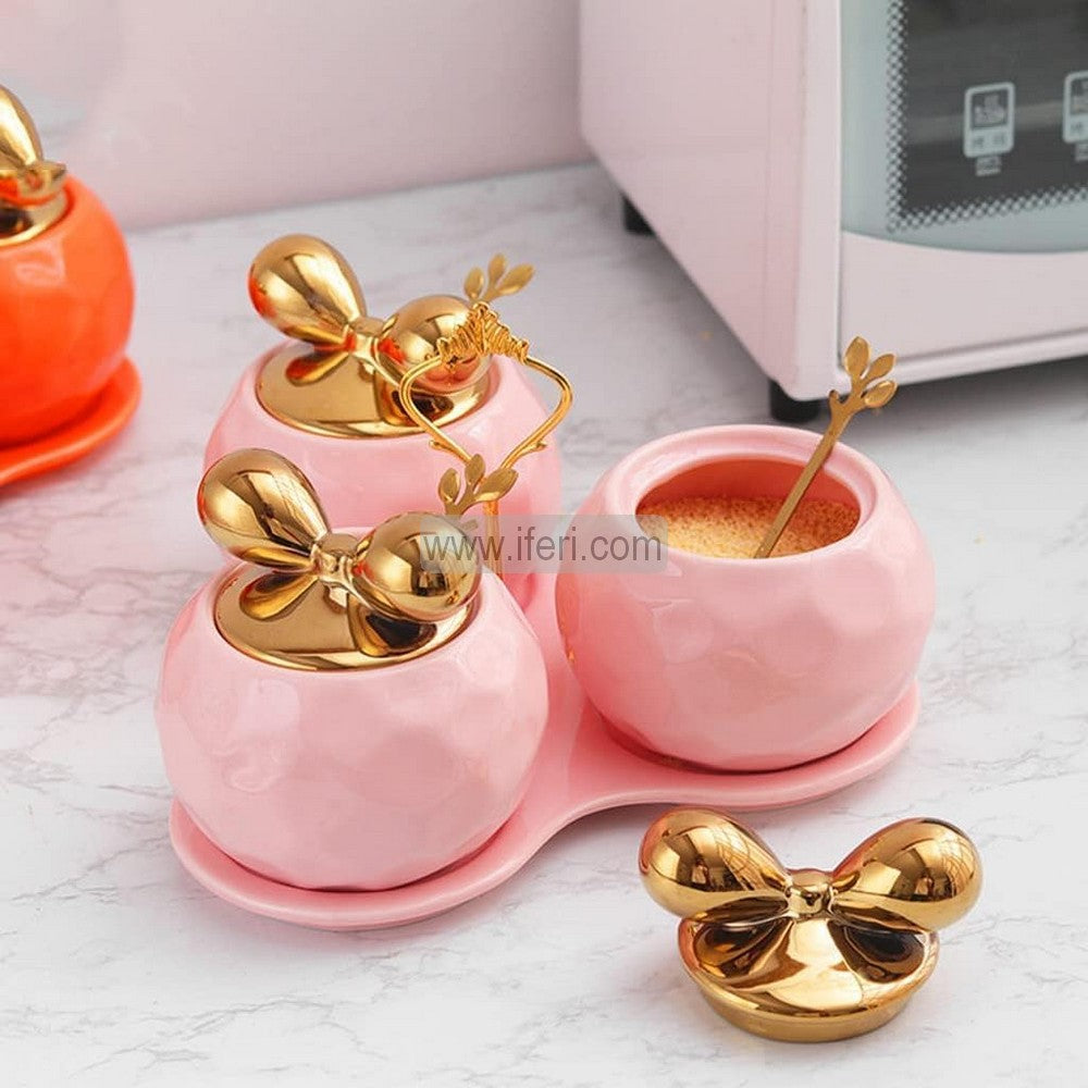 3 Pcs Ceramic Spice Jar Set with Tray & Spoon LB6317-1