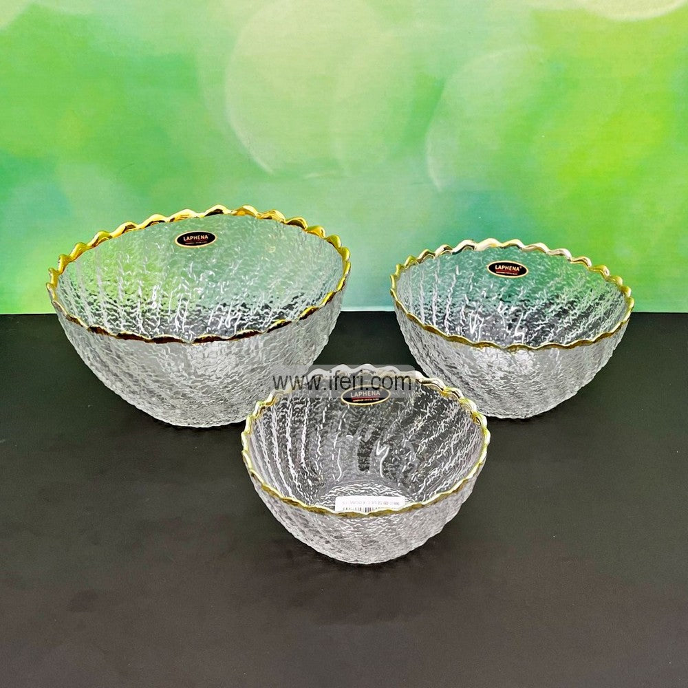 3 Pcs Exclusive Golden Rim Glass Serving Bowl Set RH0318