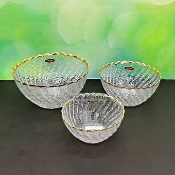 3 Pcs Exclusive Golden Rim Glass Serving Bowl Set RH0318
