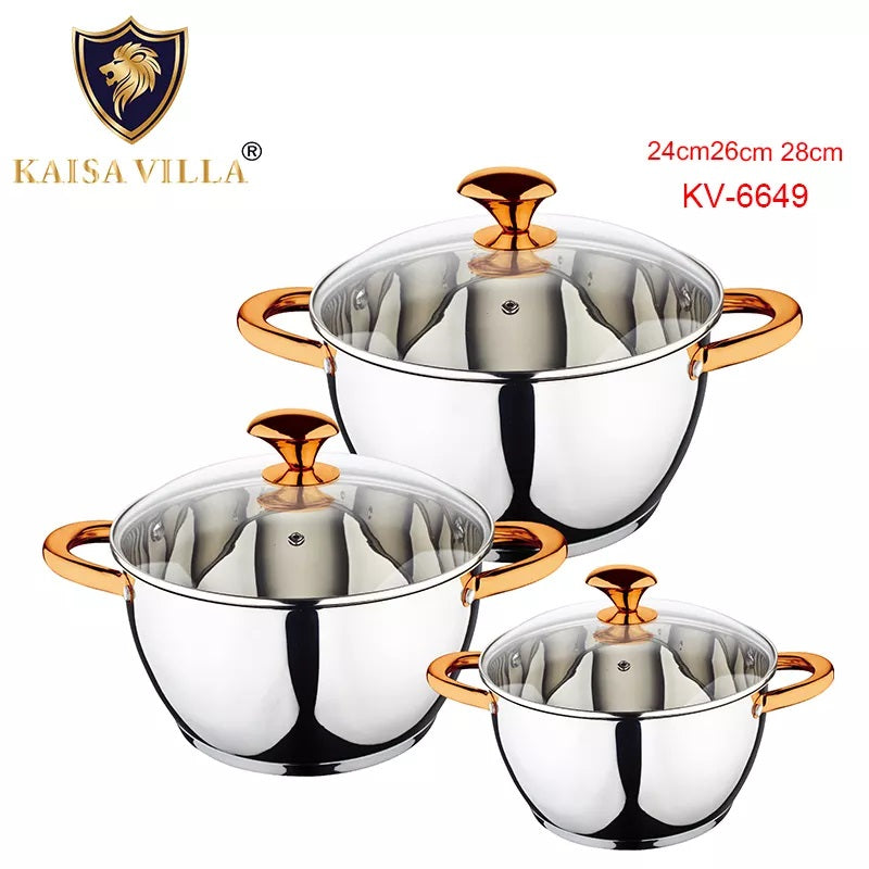 3 Pcs Kaisa Villa Stainless Steel Cookware Set with Lid KV-6649