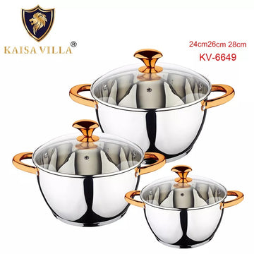 3 Pcs Kaisa Villa Stainless Steel Cookware Set with Lid KV-6649