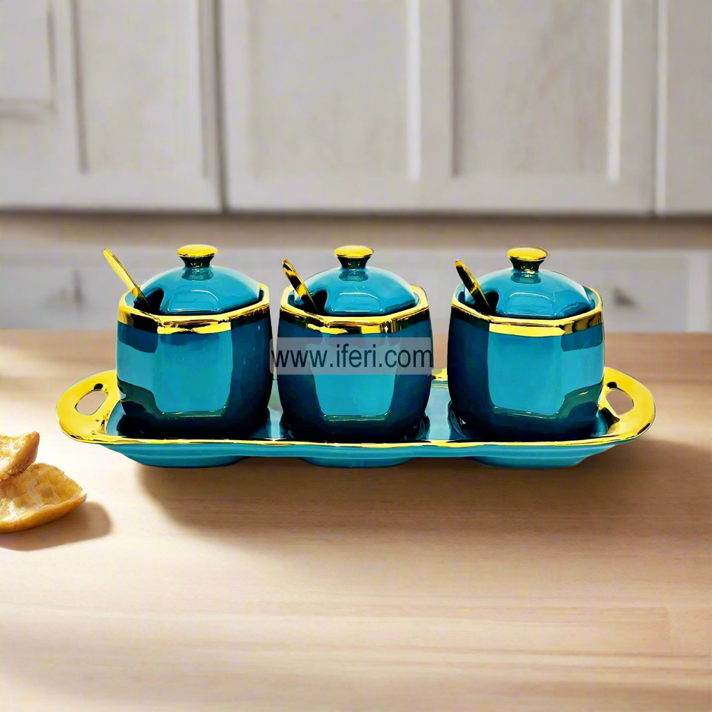 3 pcs Tea, Coffee, Sugar Pot With Ceramic Tray & Spoon TG4985
