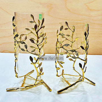 2 Pcs Exclusive Glass Decorative Flower Vase with Metal Stand RY2403