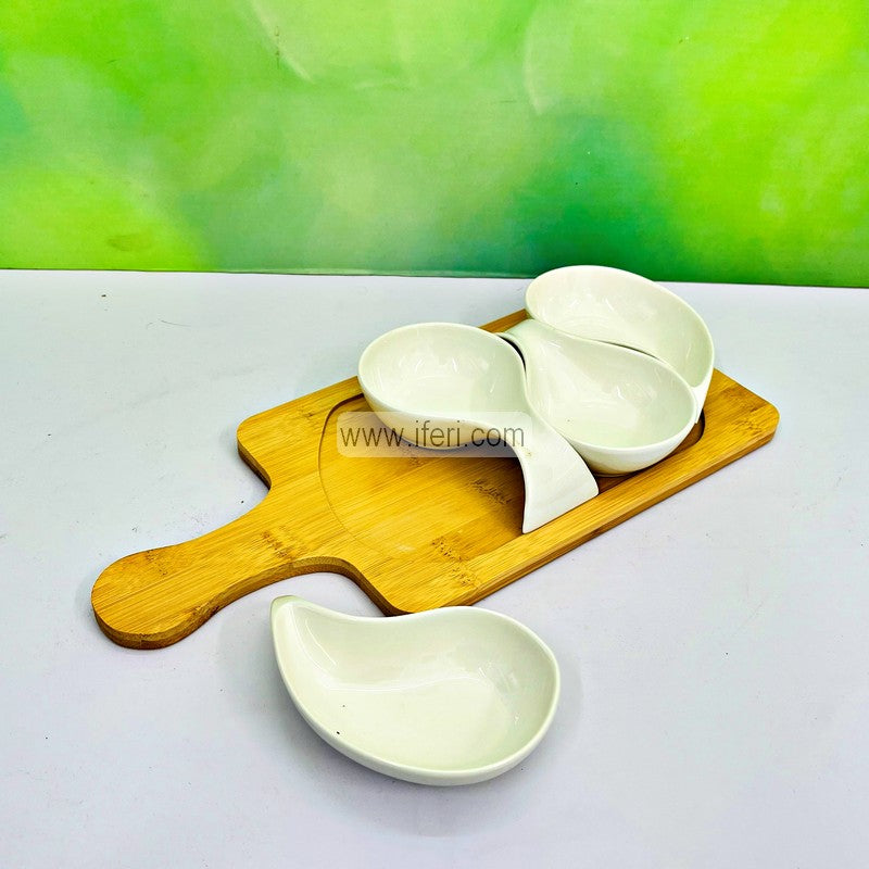 4 Pcs Ceramic Spice Bowl / Vorta Serving with Bamboo Tray RY3420