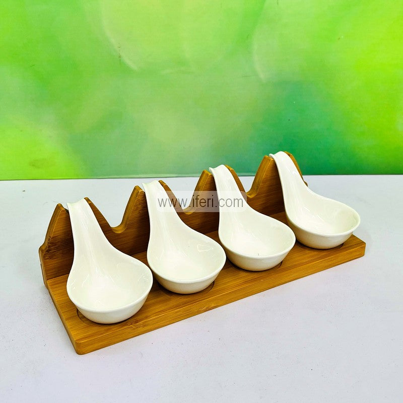 4 Pcs Ceramic Spice Bowl / Vorta Serving with Bamboo Tray RY3422