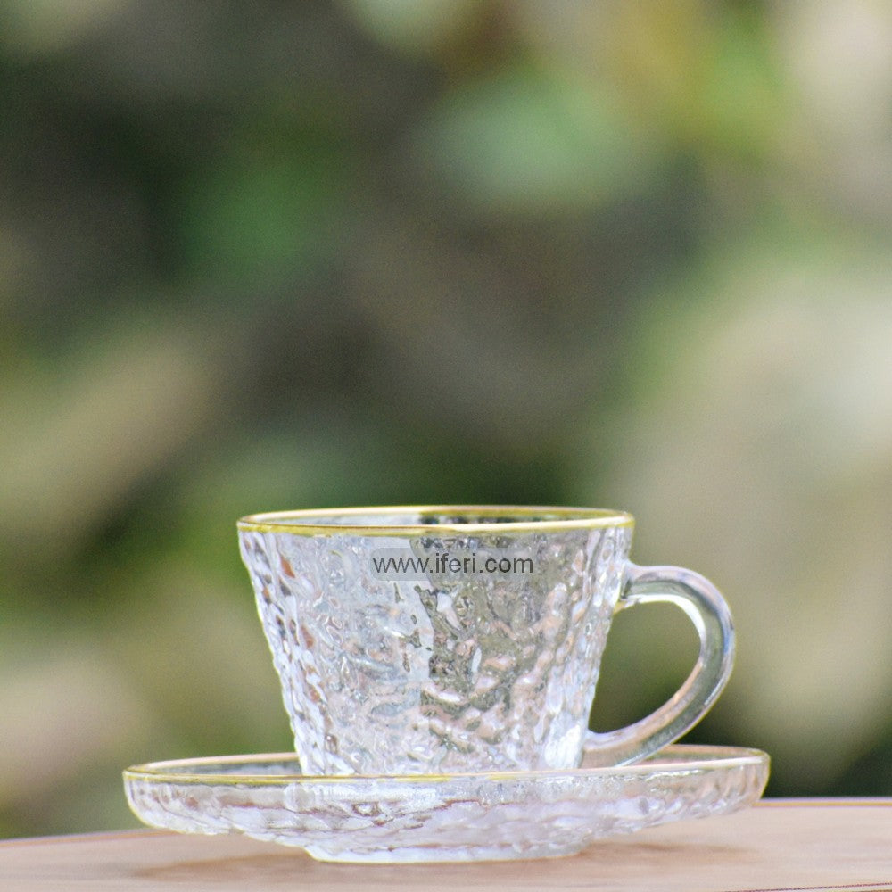 12 Pcs Golden Rim Glass Tea Cup & Saucer Set RH0348