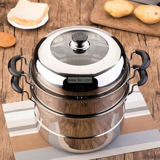 24cm  2 Tier Stainless Steel Food Steamer with Lid TB14268