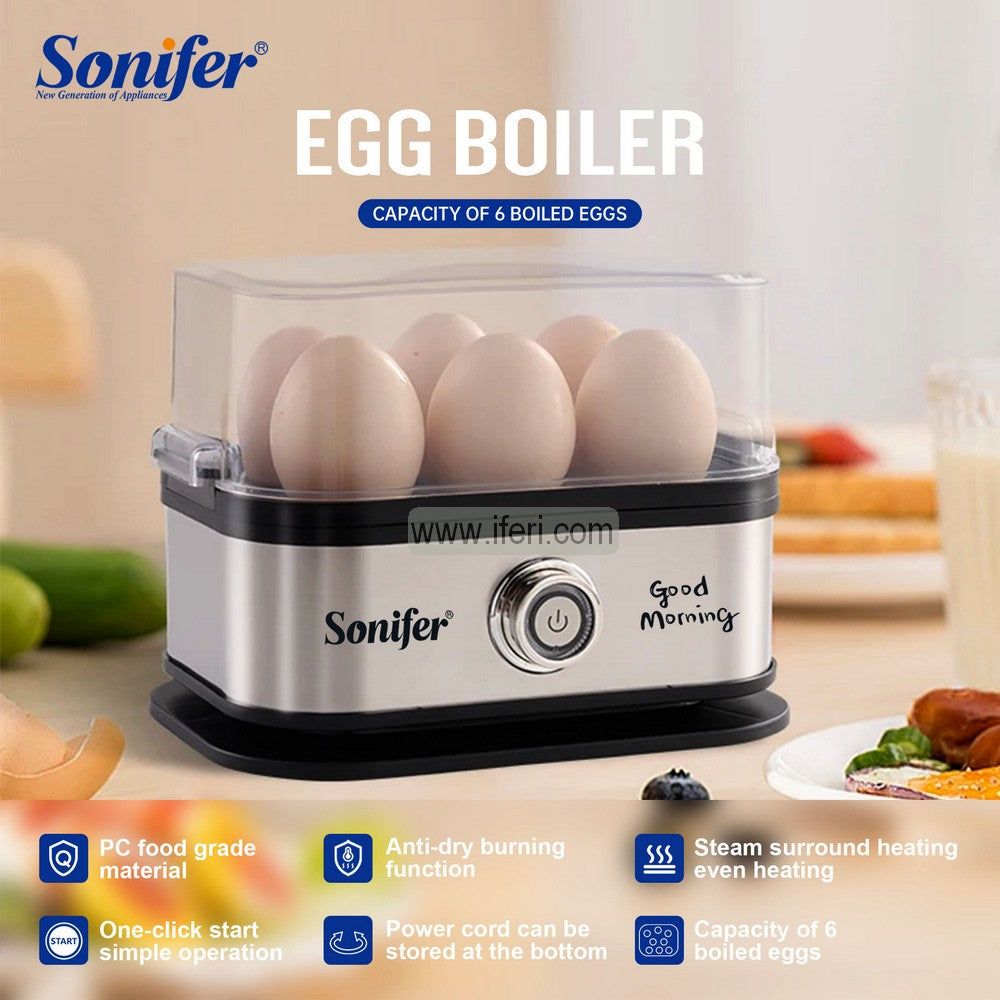 Sonifer 200W Electric Egg Boiler SF-1510, 6 egg capacity with clear transparent lid