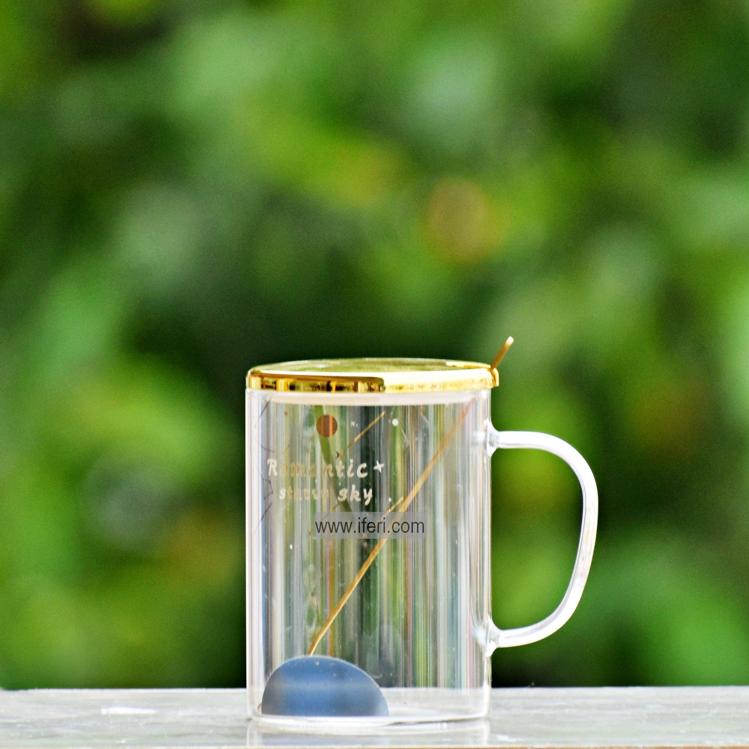 4.2 Inch Borosilicate Glass Coffee Mug with Lid & Spoon TG10287