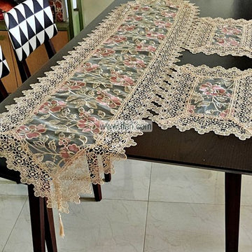 7pcs Luxury Embroidered Lace Runner & Placemats Set RJ3593