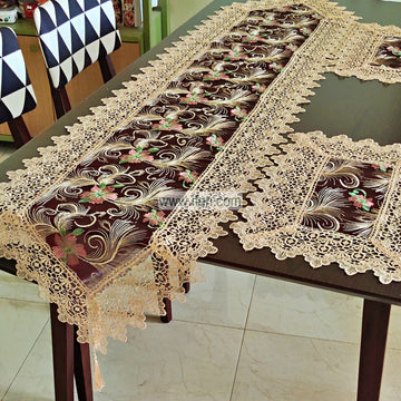 7pcs Luxury Embroidered Lace Runner & Placemats Set RJ3591
