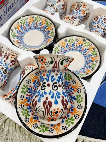 12 Pcs Turkish Hand Printed Ceramic Tea Cup & Saucer Set GA0636-11