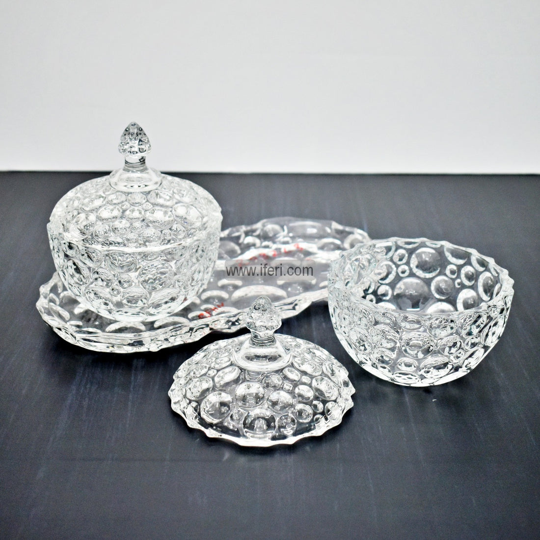 Buy Crystal Glass Candy Box, Dry Fruit Serving Bowl with Tray Online Through iferi.com from Bangladesh
