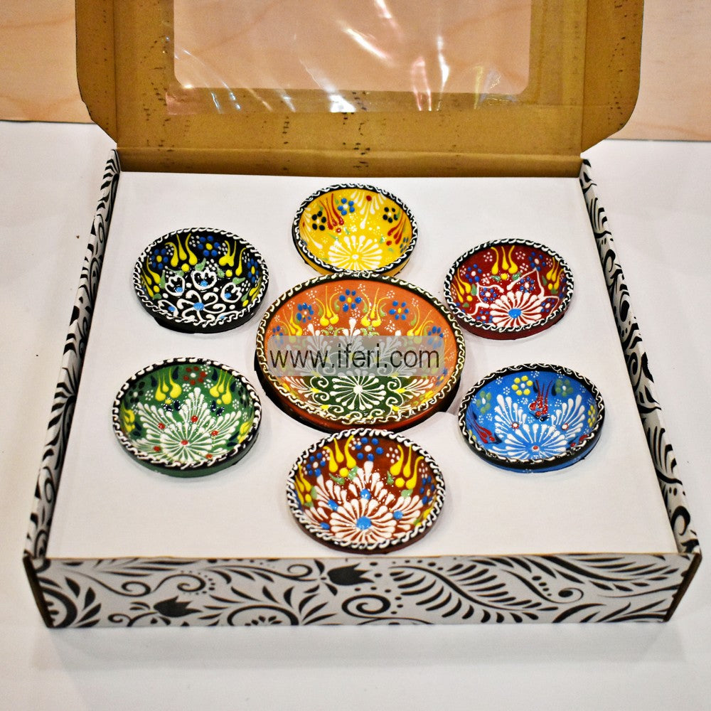 7 Pcs Turkish Hand Printed Ceramic Dessert / Sweet Serving Bowl Set GA7754