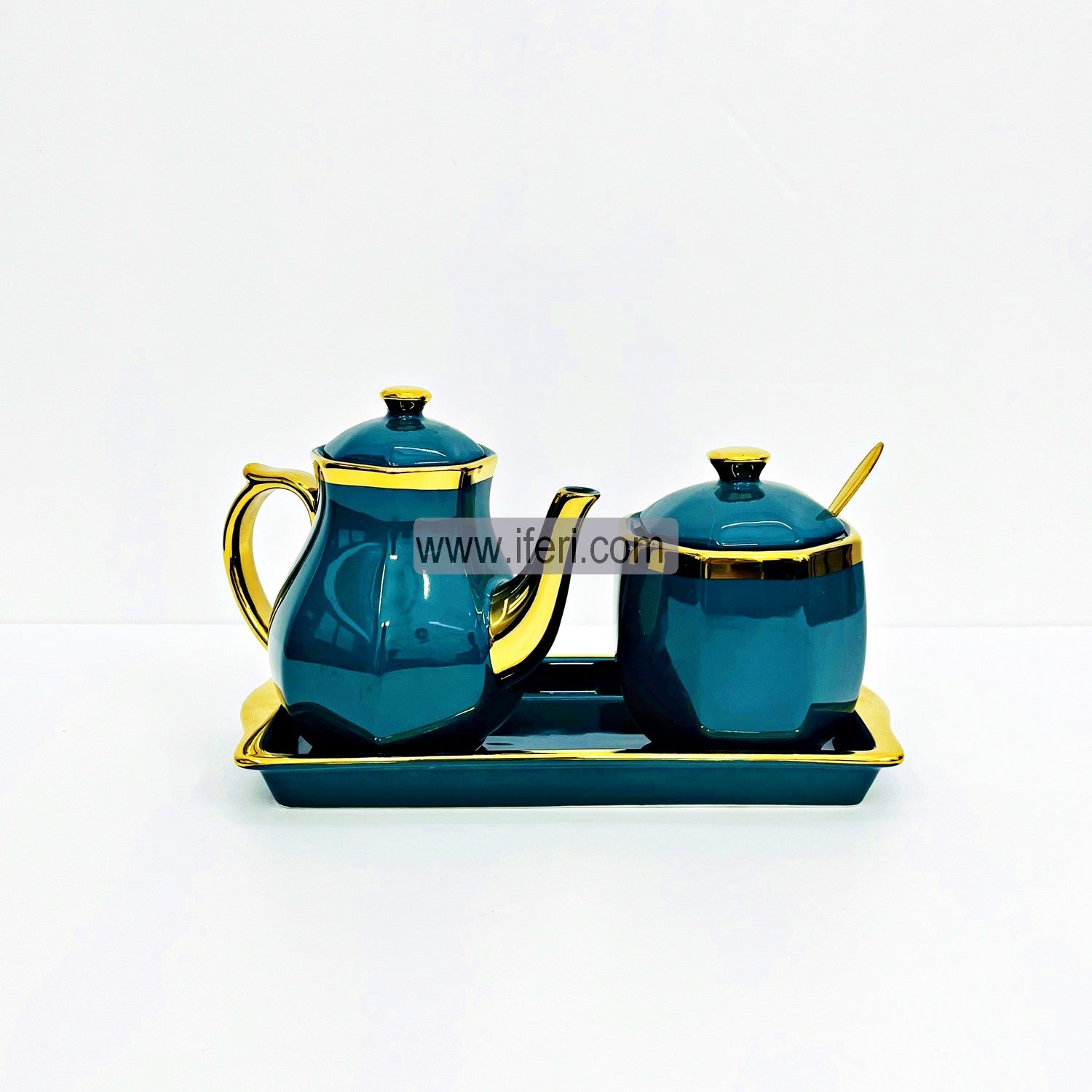 2 pcs Milk, Sugar Pot With Ceramic Tray & Spoon TG4990
