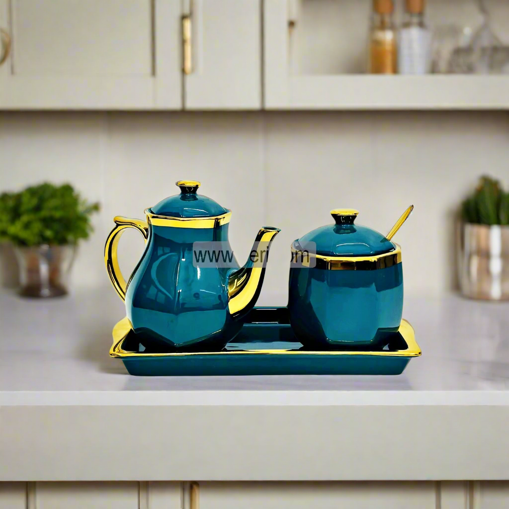 2 pcs Milk, Sugar Pot With Ceramic Tray & Spoon TG4990