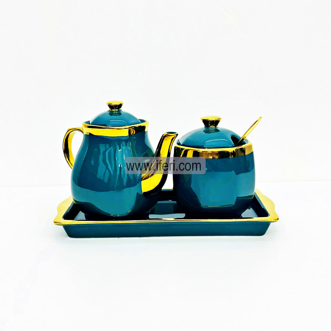2 pcs Milk, Sugar Pot With Ceramic Tray & Spoon TG4991