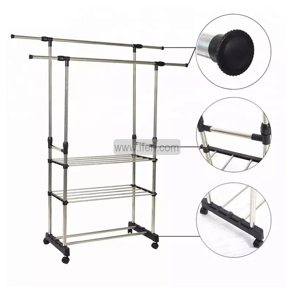 3 Tier Stainless Steel Multipurpose Double Pole Adjustable Telescopic Clothes Drying Rack, Organizer, Laundry Rack, Clothes Hanger ALM6517