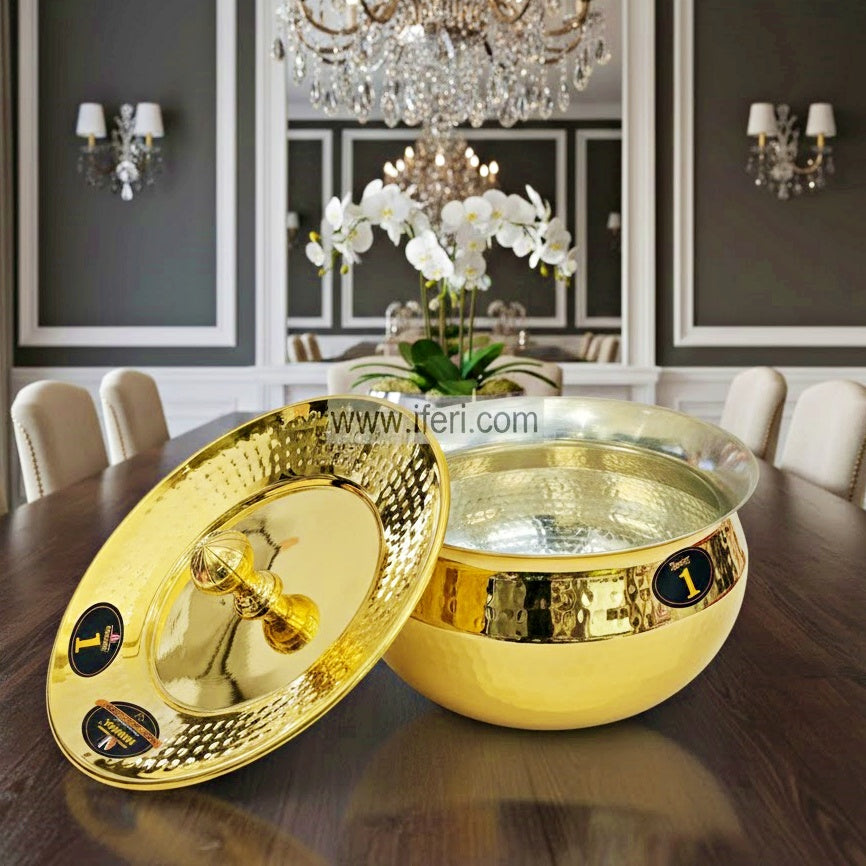 24cm Premium Brass (Pitol) with Tin Coating Hammered Cooking & Serving Handi with Lid ALM6926