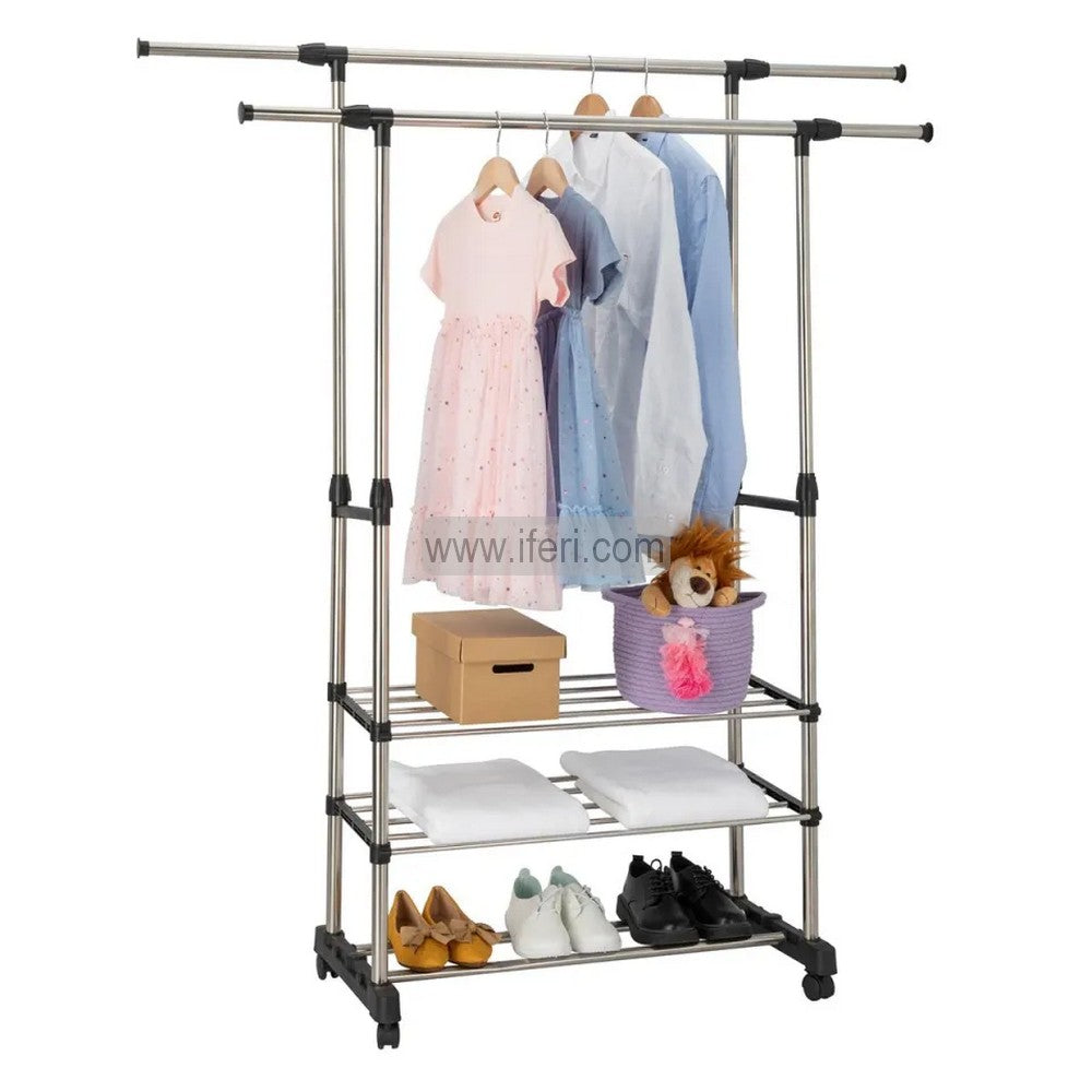 3 Tier Stainless Steel Multipurpose Double Pole Adjustable Telescopic Clothes Drying Rack, Organizer, Laundry Rack, Clothes Hanger ALM6517